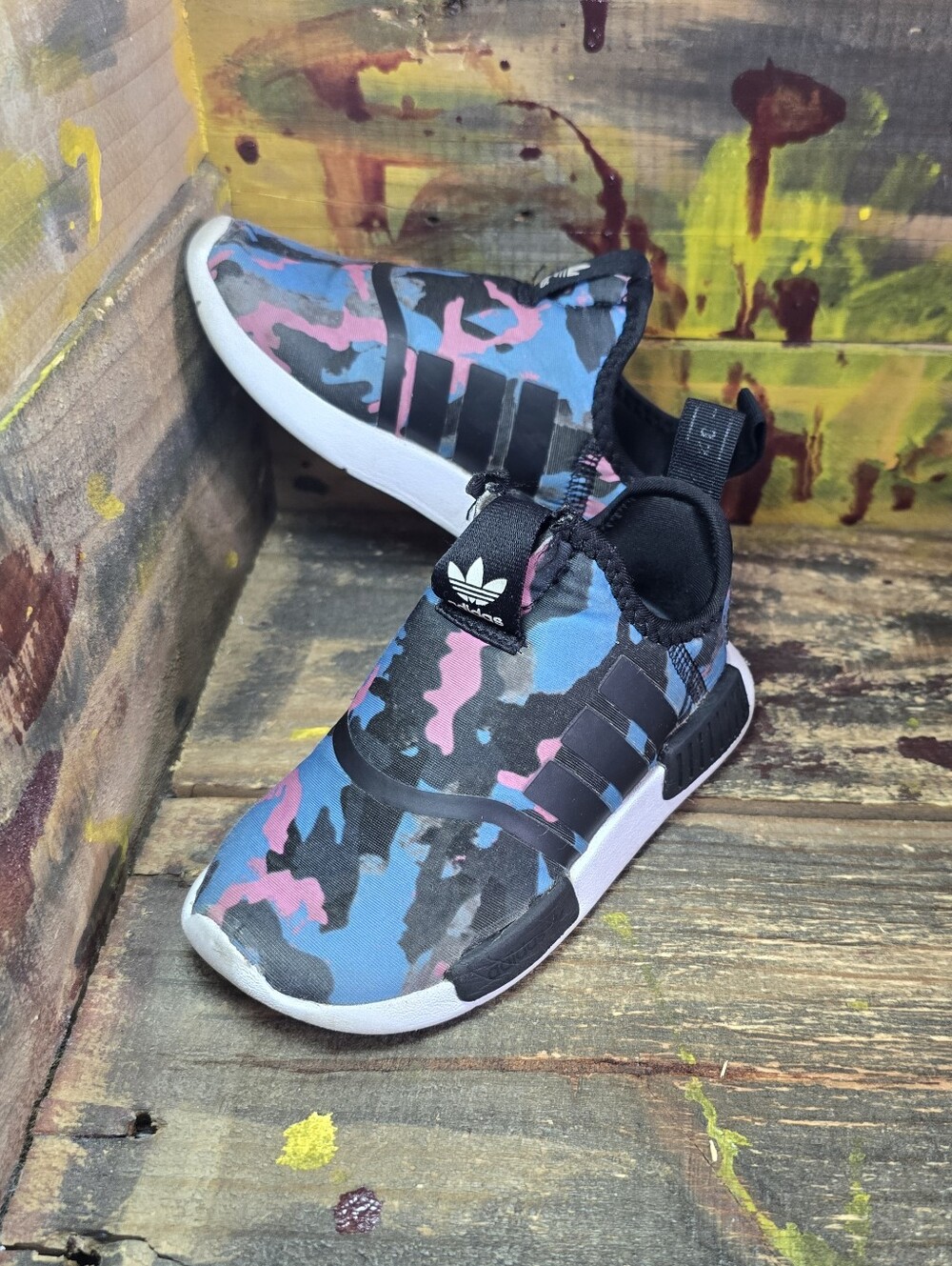 Adidas NMD 360 Kids 7K Blue Pink Camo Slip On Sneakers HP9665 Athletic Shoes